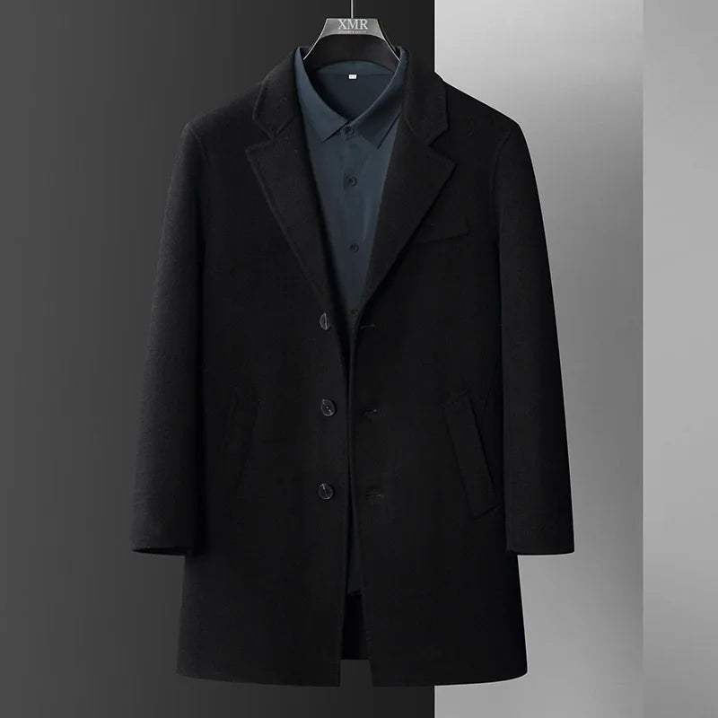 Autumn and Winter New Men's Coat Urban Leisure All-Match Reversible Woolen Coat Pure Wool Mid-Length Suit
