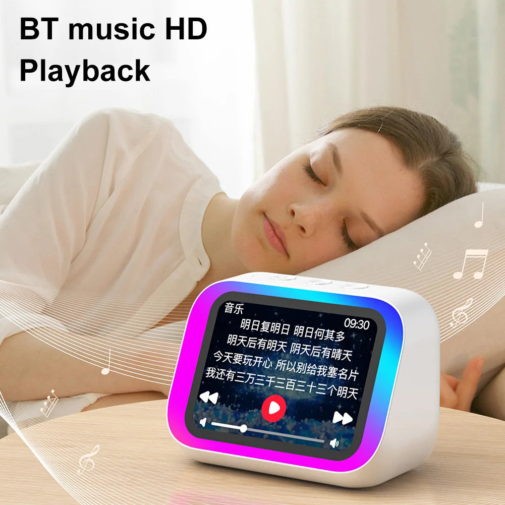 Smart BT Speaker Voice Assistant with HD Screen TYPE-C Charging App Controlled Alarm Clock Info Push Notifications Music Player