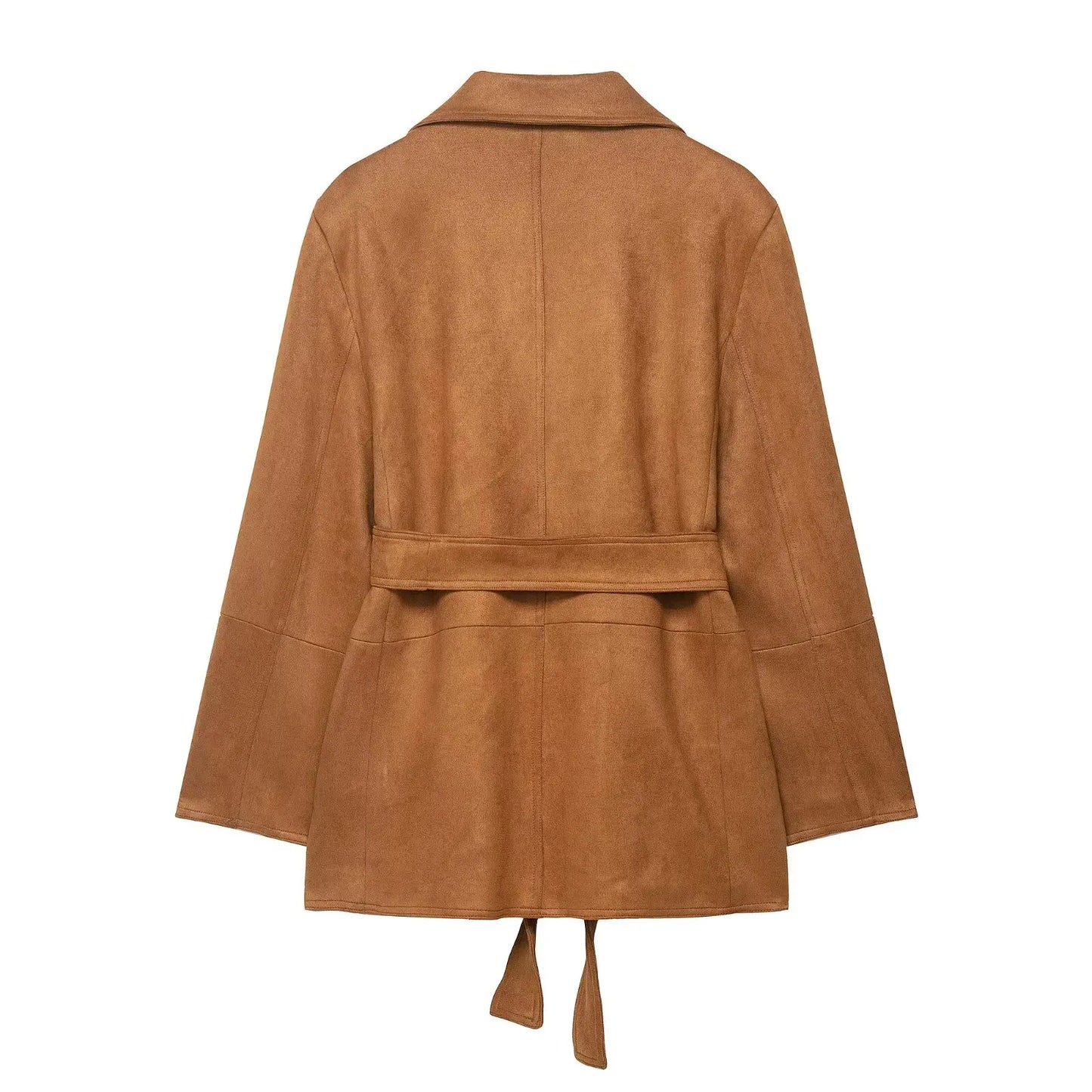 2025 Autumn Faux Suede Vintage Jacket Coats For Women Khaki Casual Lace Up Long Sleeve Cardigan Coat Fashion Commuter Jackets