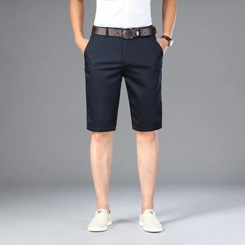 6 Colors Casual Shorts Men Summer New Fashion Business Straight Elastic Thin Short Pants High Quality Male Clothes Khaki Beige