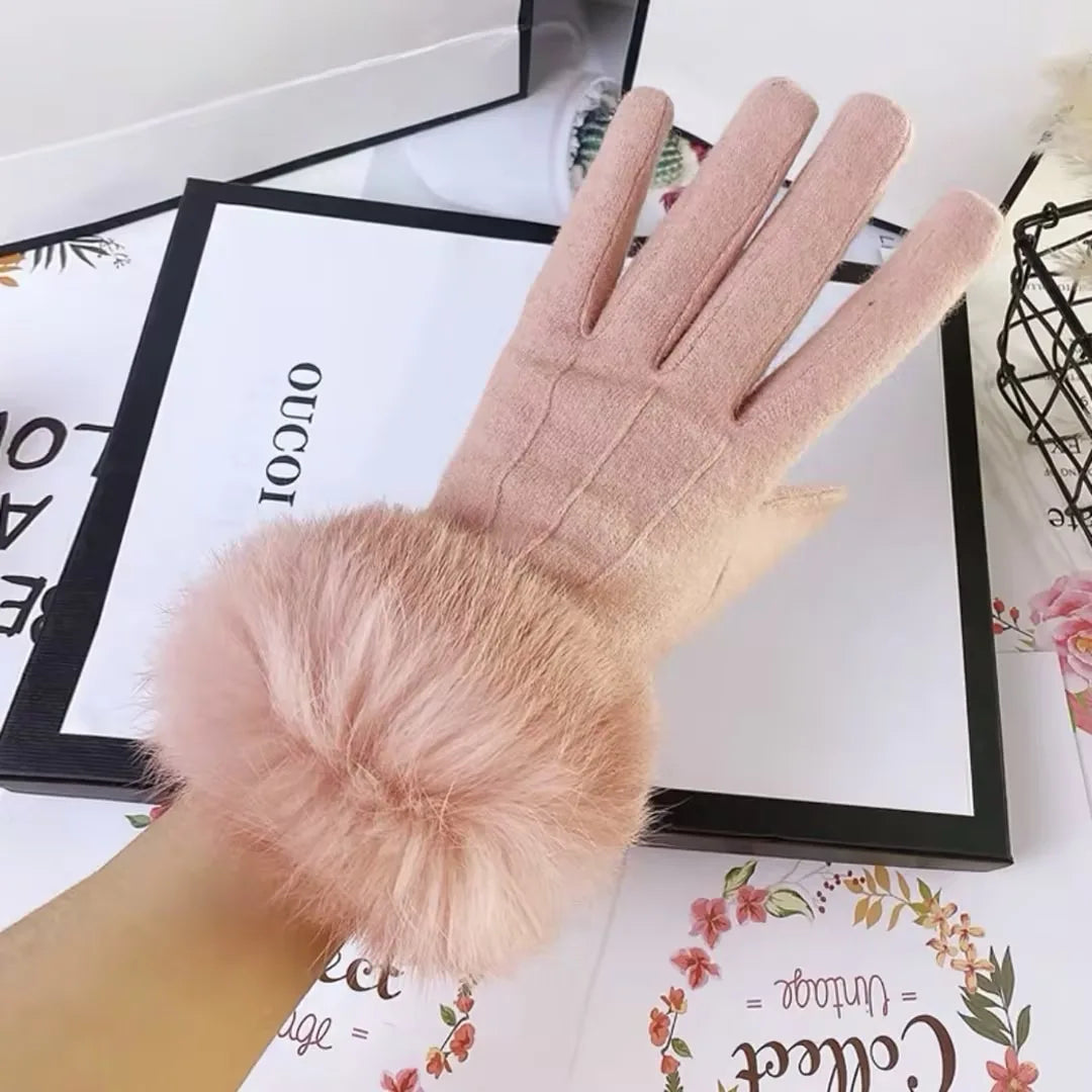 Winter Outdoor New Women's Plush Thick Gloves, Warm Gloves, Cold Resistant Touch Screen Five Finger Riding Gloves