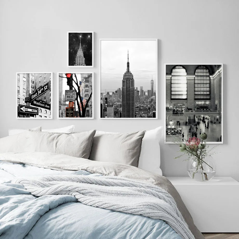 New York City Empire State Building Canvas Painting Black White Nordic Posters Prints Wall Art Picture Aesthetic Room Home Decor