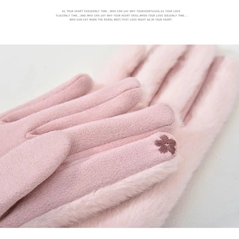 UGC Imitation Mink Velvet Hairy Gloves Women Winter Keep Warm Touch Screen Cute Lovely Sweety Not Bloated Suede Soft