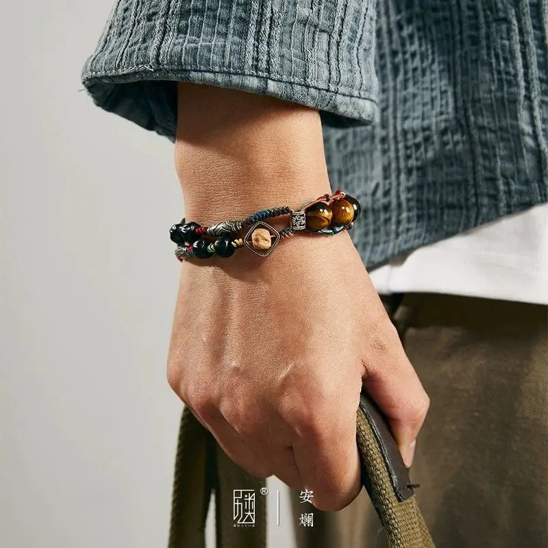 Original Design Anlan Bracelet Men's and Women's Handmade Woven All-match Ins Hand Rope Chinese Style Martial Arts Hand Jewelry