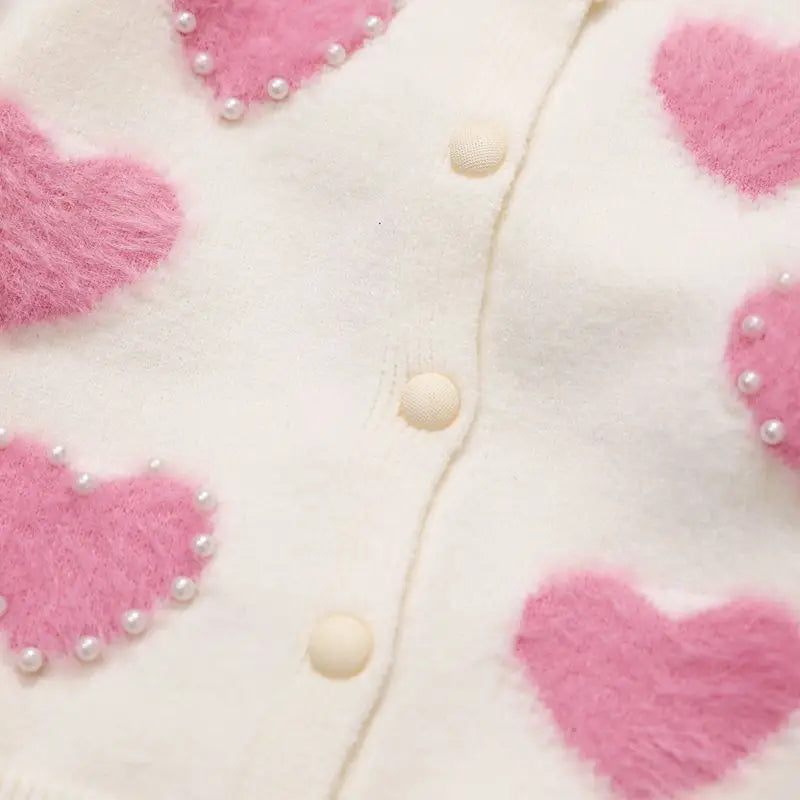 Girls' Sweaters Cardigans 2025 Autumn Winter Baby Knitted Sweaters Coats Heart-Shaped Outerwear Fashionable Children Clothes