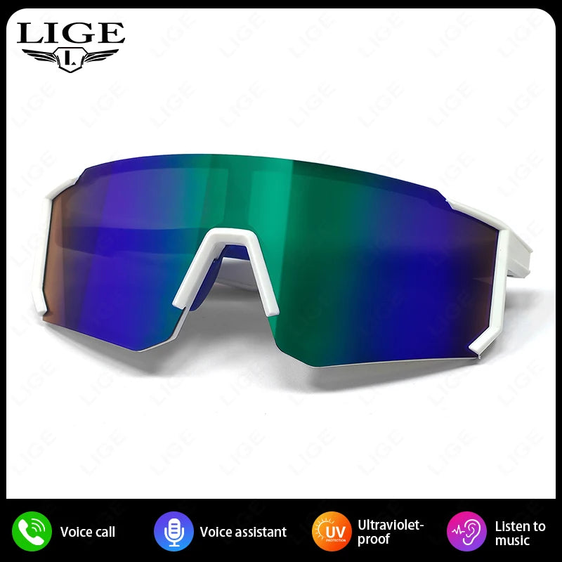 LIGE New Smart Cycling Glasses Men AI Voice Assistant Smart Sunglasses Outdoor Sport Bluetooth Call Music Smart Glasses Women