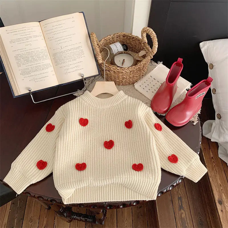 Sweaters for Boys Girls Winter Warm Kids Sweater Red Cartoon Love Knitted Top Christmas Outfit Girls Boys Casual Simple Fashion