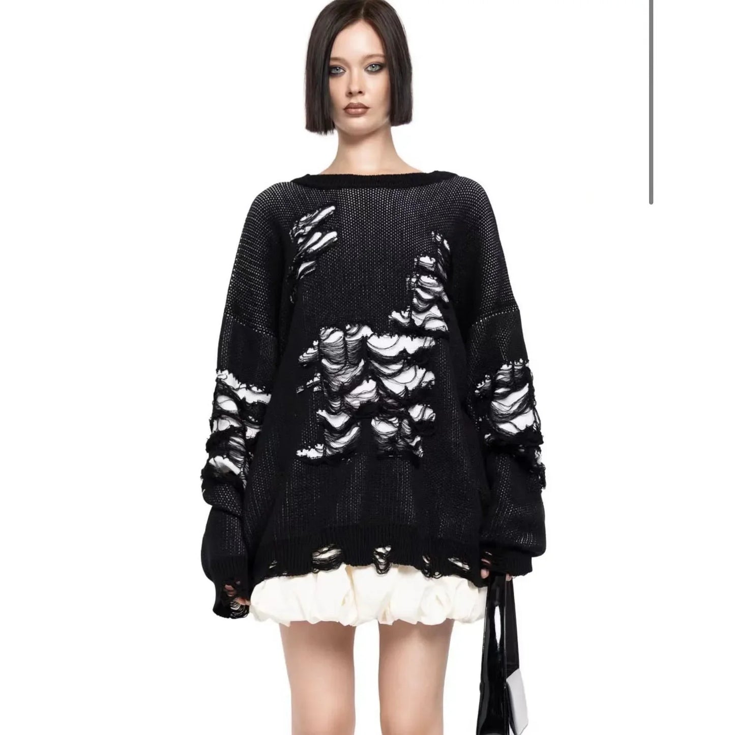 Sweater Women Autumn Personality Street Distressed Sweater Women's Round Neck Drop Shoulder Sleeve Tops Jumper Pullover Sweater