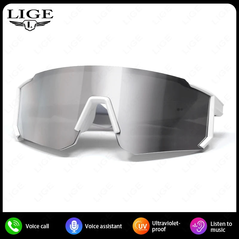 LIGE New Smart Cycling Glasses Men AI Voice Assistant Smart Sunglasses Outdoor Sport Bluetooth Call Music Smart Glasses Women