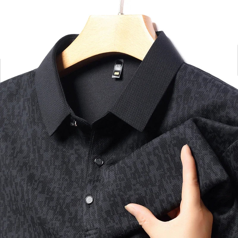2025 New Men's Casual Fashion Printed Pattern Long Sleeve Polo Shirt Korean Edition Summer T-shirt Comfortable Versatile Top