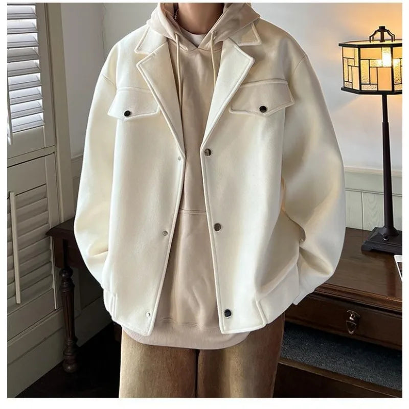 Fashionable Jacket Men's Autumn and Winter Thick Wool Trench Coat American Bomber Jacket Casual Loose Top