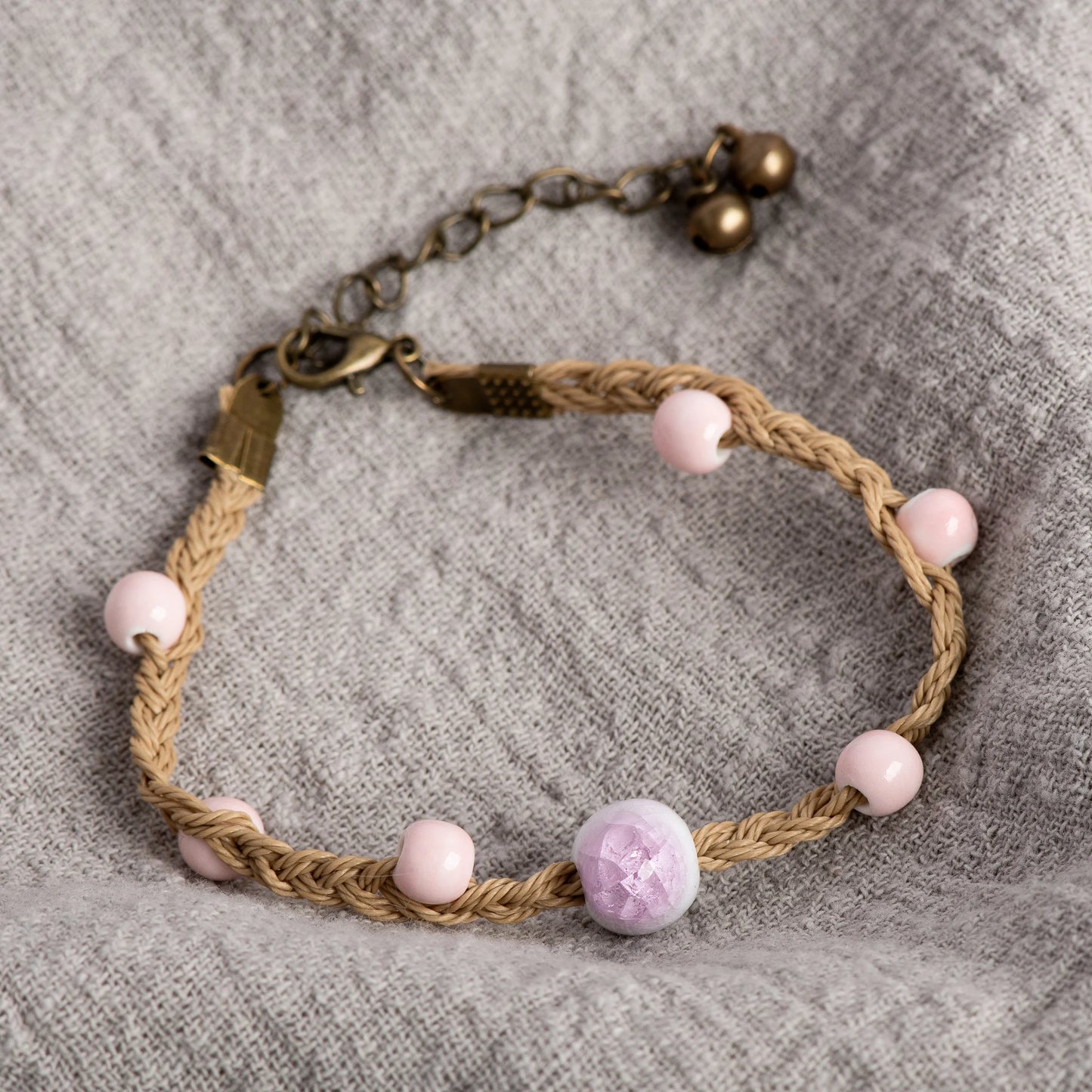 Braided Knot Ceramic Bracelet Handmade Adjustable Jewelry in Crackle Blue and Pink Vintage Jewelry gifts regalo