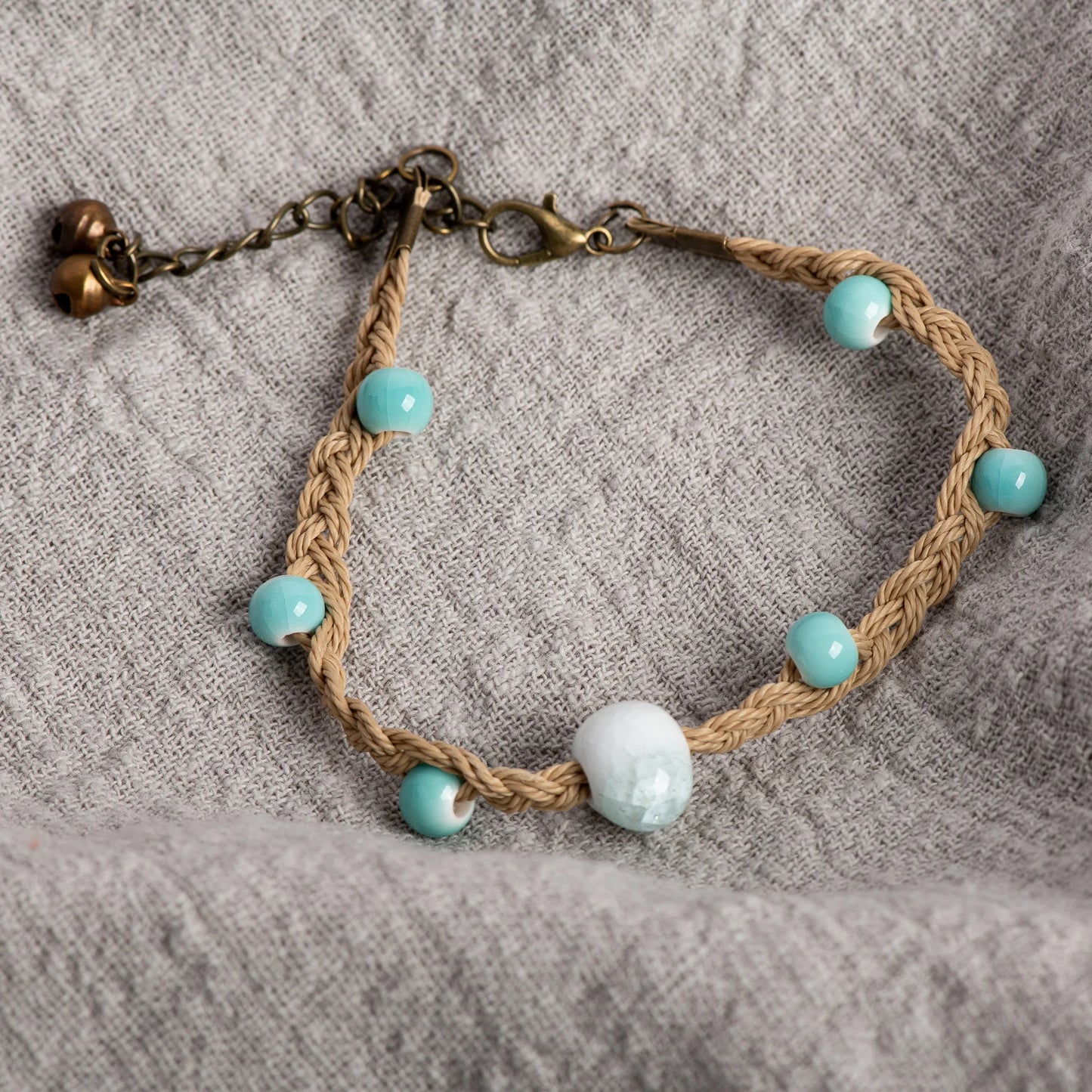 Braided Knot Ceramic Bracelet Handmade Adjustable Jewelry in Crackle Blue and Pink Vintage Jewelry gifts regalo