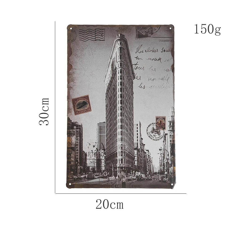 Urban Architecture Skyscrapers Tin Painting Fashionable Modern Home Wall Hanging Crafts Creative Ornaments