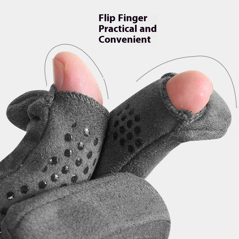 Winter Warm Gloves for Men's Outdoor Cycling and Driving Suede and Fleece Thickened Non-slip Touch Screen Gloves