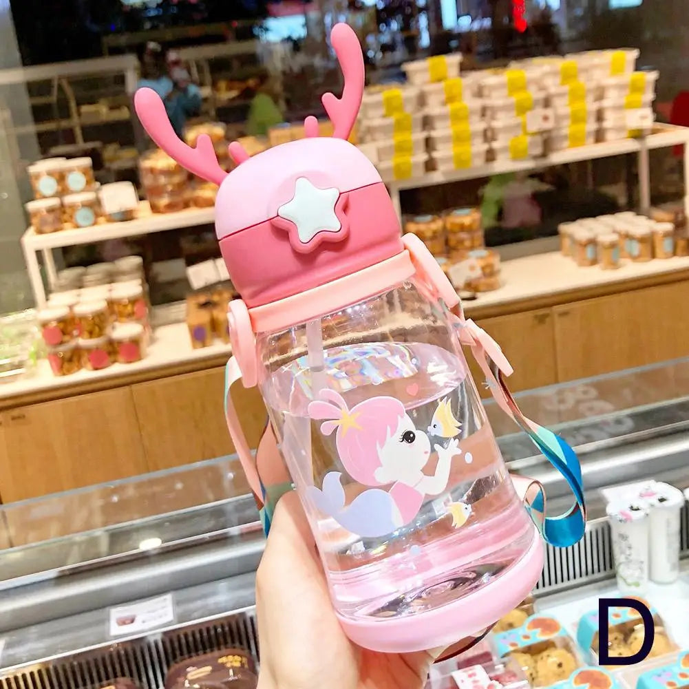 Cartoon Kids Water Bottle For School Travel or Sports & Outdoor, 500ml Water Bottle With Straw, Leak-Proof, Pop-Up Spout Cover
