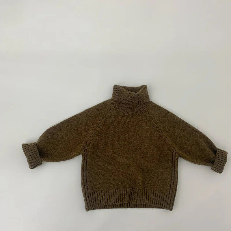 Kids Sweaters Boys Knit Pullover Solid Girls Turtleneck Sweater Knit Outwear