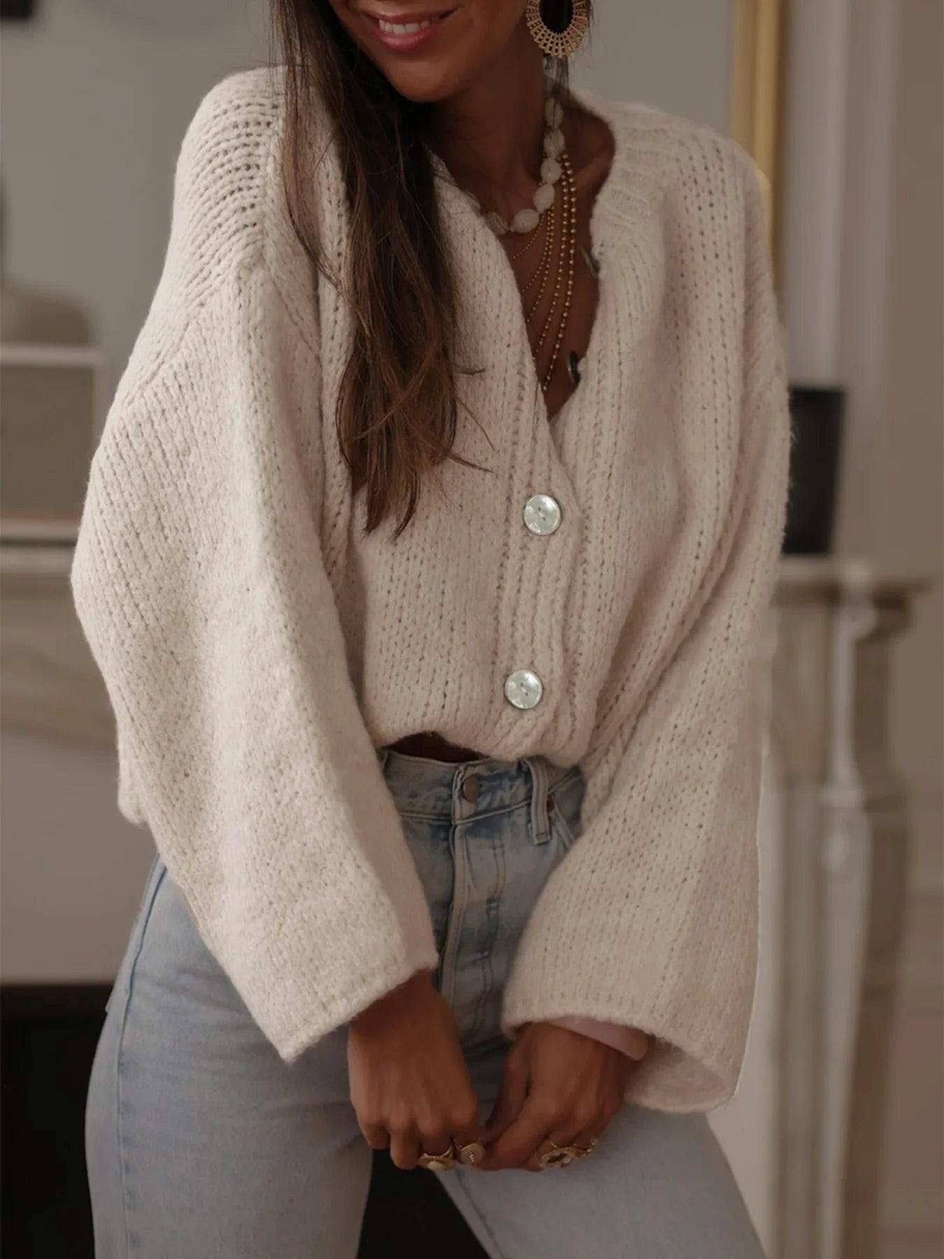 French Elegant Women's Knitted Cardigan Jacket