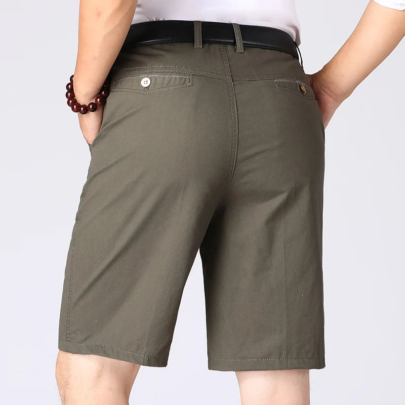 Summer Workwear Men's Cotton Dress Shorts Business Casual Knee Pants Classic Khaki American Style Streetwear Golf Social Shorts