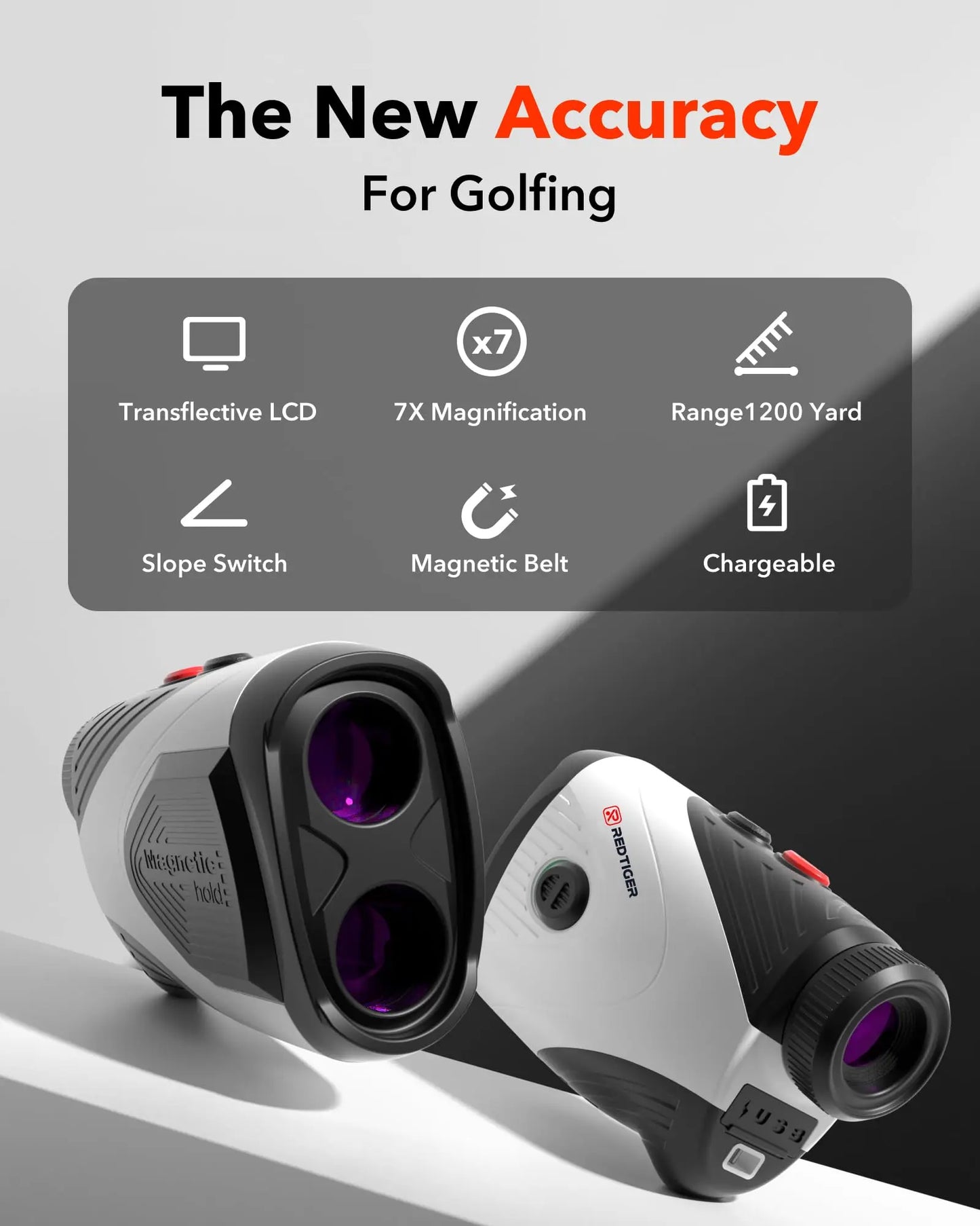 REDTIGER C001 Golf Rangefinder with Slope 1000M 1200 Yards Laser Range Finder Golfing 7X Magnification Rechargeable Range Finder