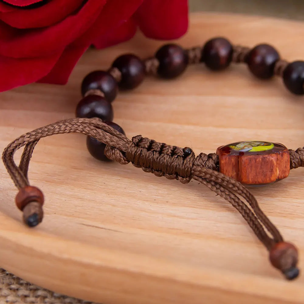Wooden Rosary Bracelet with Jesus & Mary Medals Handcrafted Catholic Prayer Jewelry for Faith Devotion Religion Gift