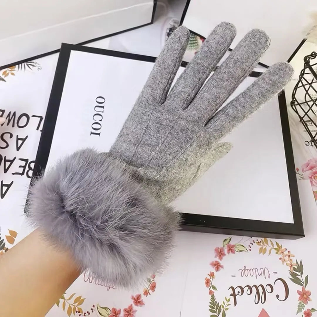 Winter Outdoor New Women's Plush Thick Gloves, Warm Gloves, Cold Resistant Touch Screen Five Finger Riding Gloves