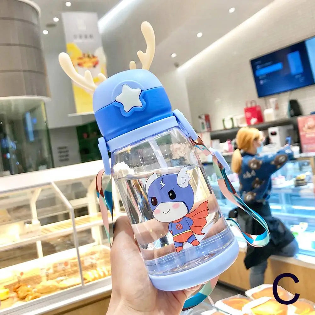 Cartoon Kids Water Bottle For School Travel or Sports & Outdoor, 500ml Water Bottle With Straw, Leak-Proof, Pop-Up Spout Cover