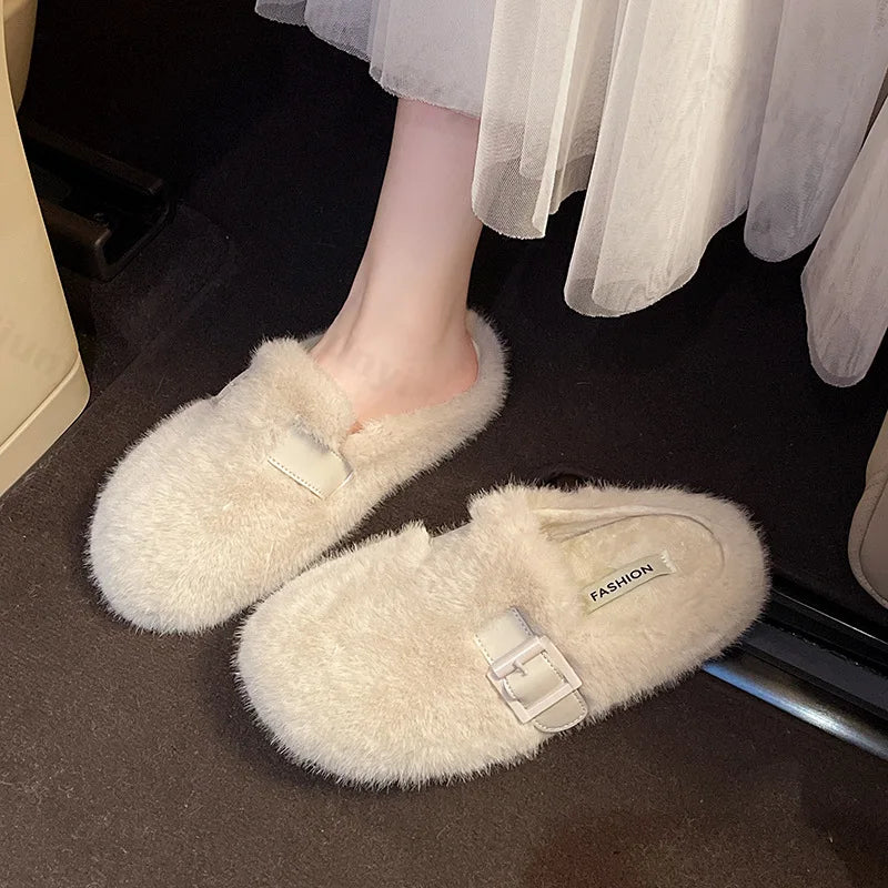 Women's Slippers, Winter Comfortable Plush Warm Casual Slippers Outdoor Fashionable Plush Women's Shoes Pantuflas Mujer