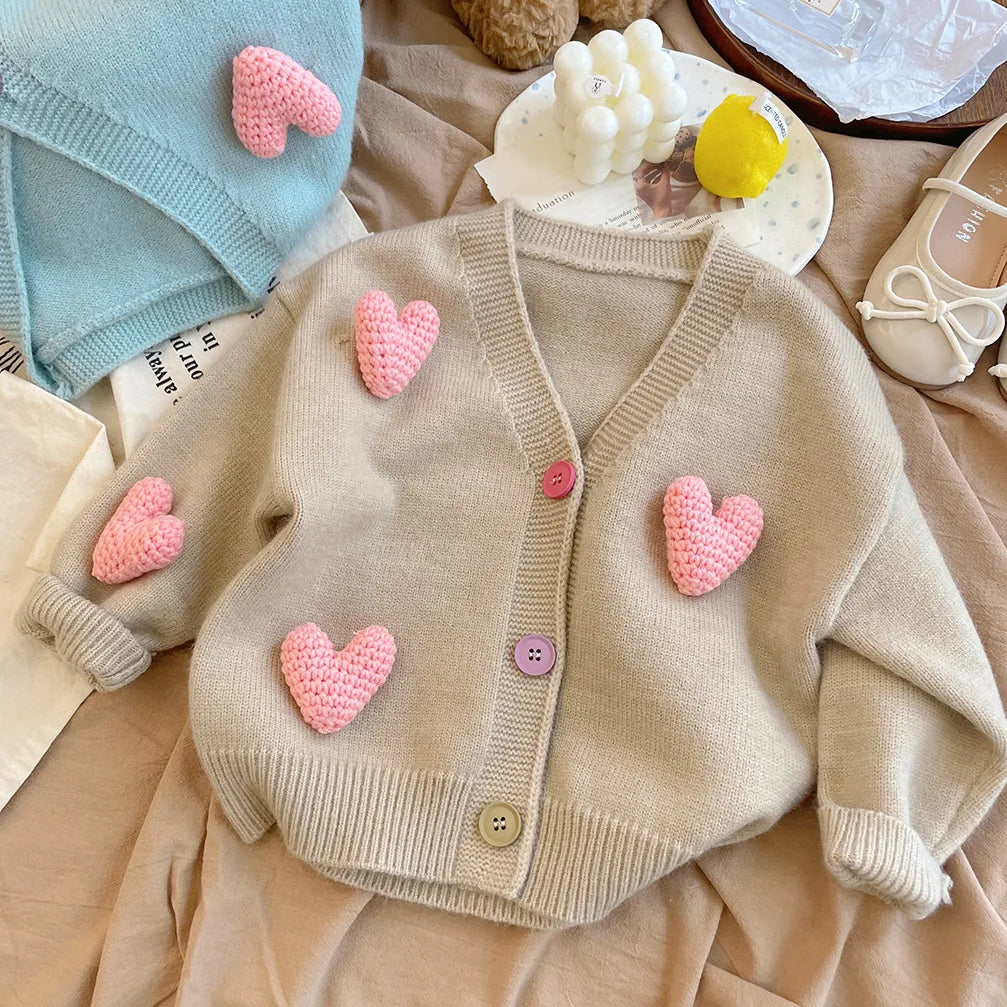Children's Sweaters Love Decorated Girl's Knitted Cardigan Girls Winter Clothes Sweater Korean Style Toddler Girl Winter Clothes