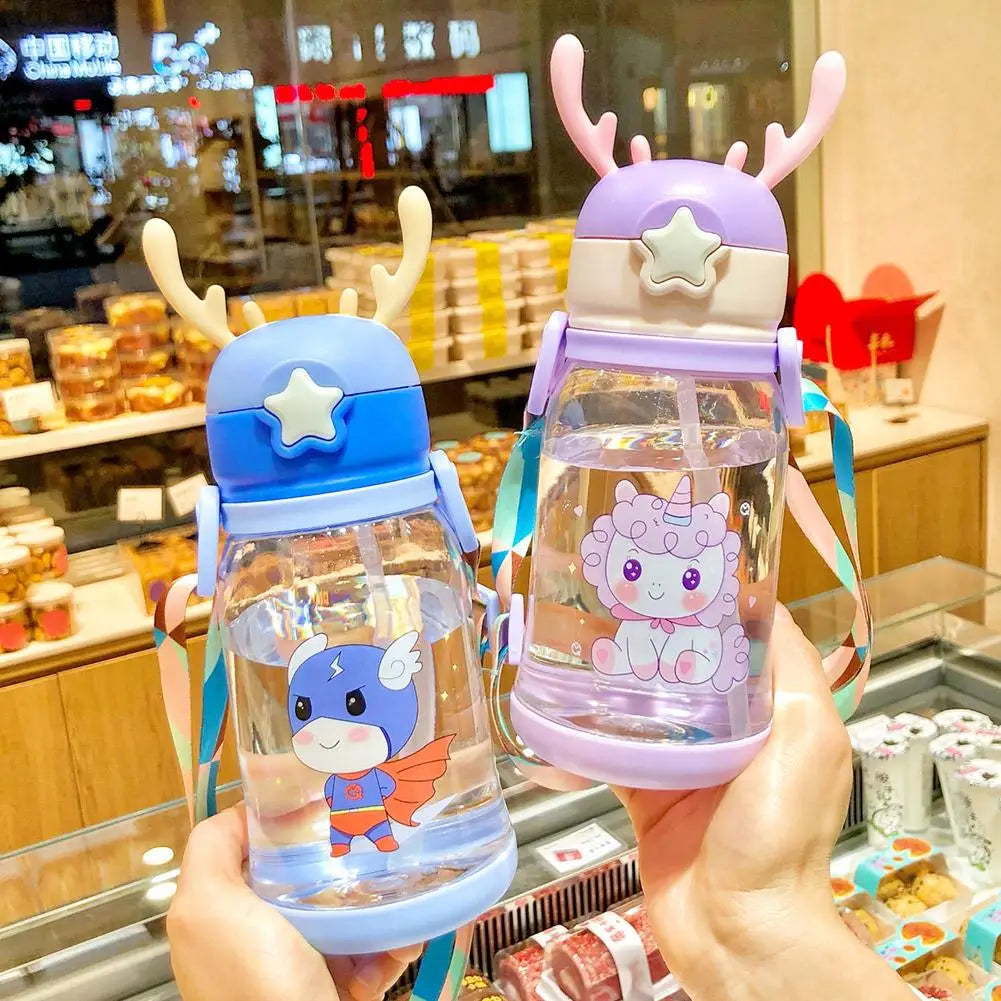 Cartoon Kids Water Bottle For School Travel or Sports & Outdoor, 500ml Water Bottle With Straw, Leak-Proof, Pop-Up Spout Cover