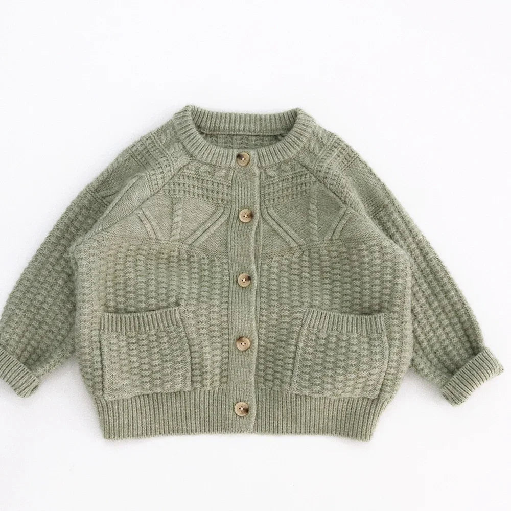 Toddler Kids Clothes1-6Y Boys Clothing Knitted Girls Cardigan Textured Knit Design Pocket Detail Soft Warm Casual Autumn Winter