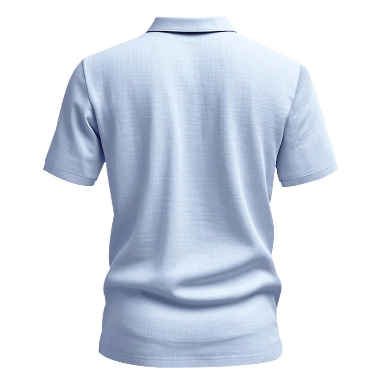 Daily Casual Short Sleeve Linen Polo Shirt Mens Fashion Buttoned turn-down collar Tops Men Spring Summer Breathable Polo Shirt