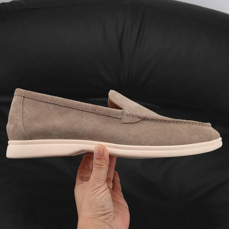 Men's Suede Leather Comfort Loafers, Flat Casual Slip-on Shoes, Fashion Suede Flats, Classic Round Toe Soft Leather Loafers 2025