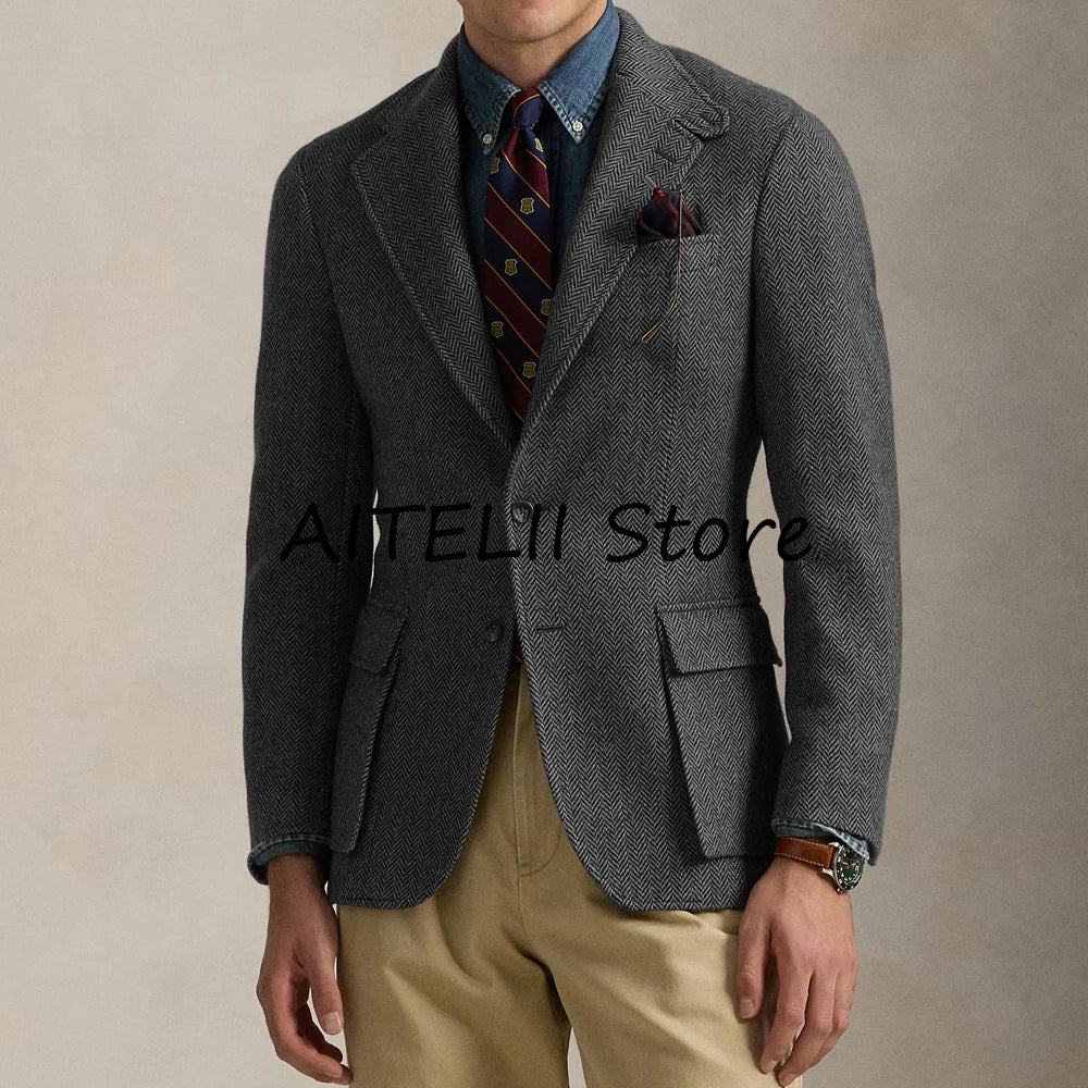 Versatile New Jackets Man Winter Men's Herringbone Jacket Male Winter Coat Lapel Casual Mens Coats Men's Autumn Clothes Mantel