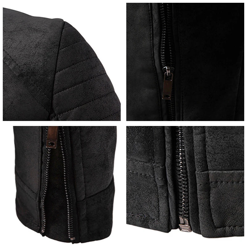 Autumn Winter Breathable Solid Windproof Men Coat New Casual Retro Leather Jacket Outdoors Fashion Versatile Stand Collar Tops
