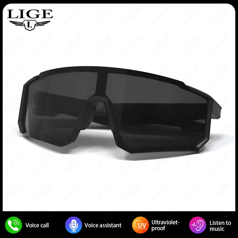 LIGE New Smart Cycling Glasses Men AI Voice Assistant Smart Sunglasses Outdoor Sport Bluetooth Call Music Smart Glasses Women