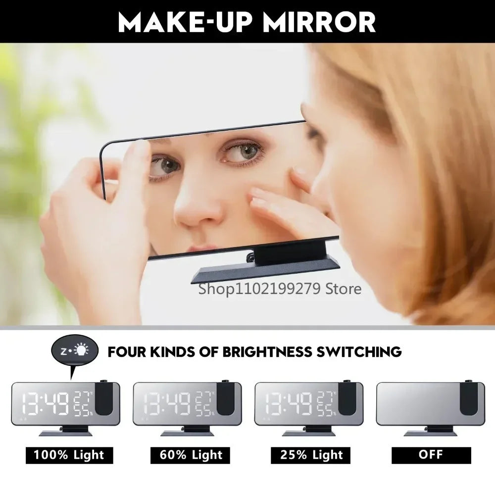 Radio LED Digital Smart Alarm Clock Watch Table Electronic Desktop Clocks USB Wake Up Clock with 180° Time Projector Snooze