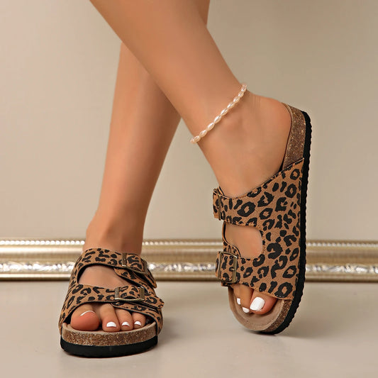 Summer Leopard Print Lightweight/comfortable Women's Flat Slippers Fashion New Round Toe Non-slip Sexy Open-toe Beach Slippers