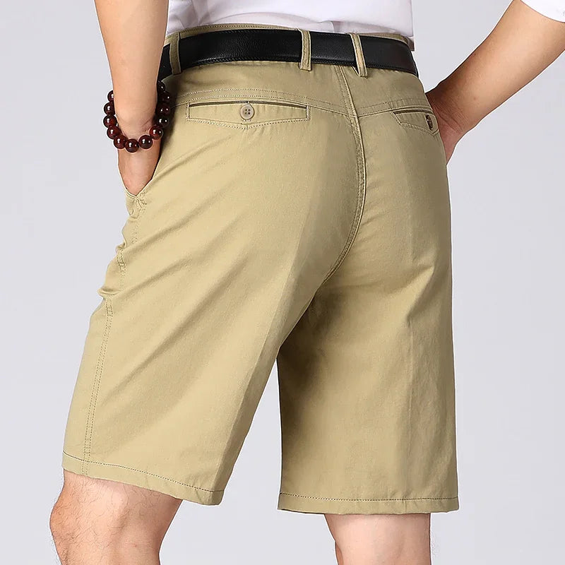 Summer Workwear Men's Cotton Dress Shorts Business Casual Knee Pants Classic Khaki American Style Streetwear Golf Social Shorts