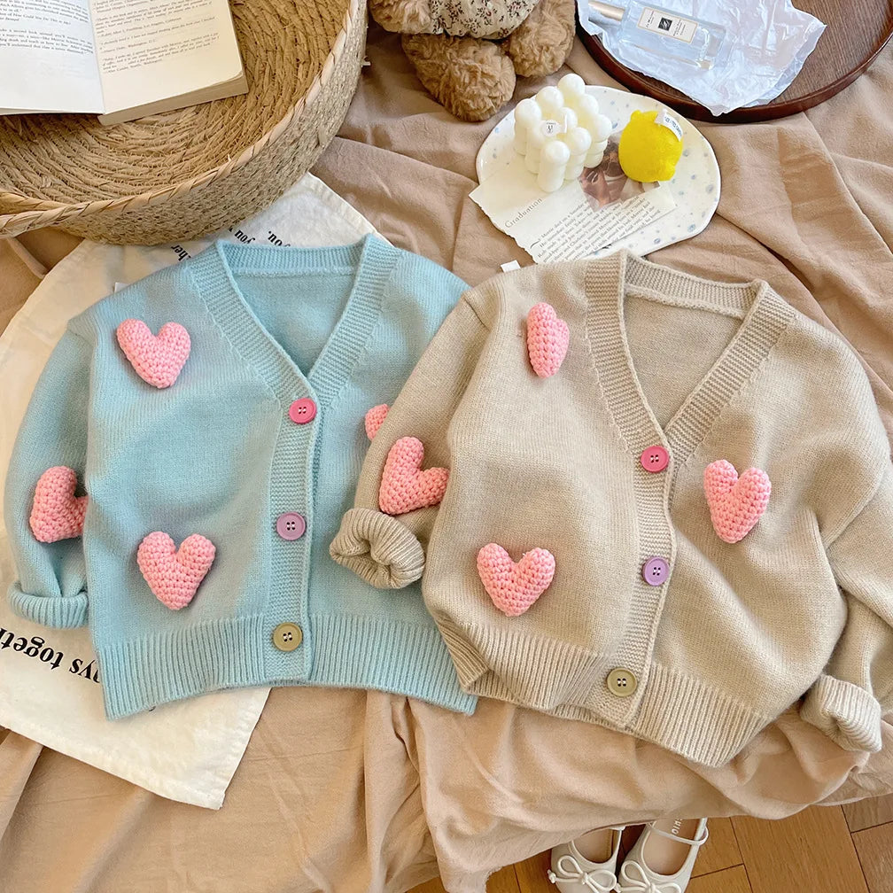 Children's Sweaters Love Decorated Girl's Knitted Cardigan Girls Winter Clothes Sweater Korean Style Toddler Girl Winter Clothes