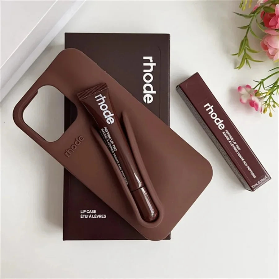Lipgloss Lipstick Case For iPhone 15 14  13  Pro Max Soft Silicone Phone Cases Lip Balm Holder Shockproof Cover