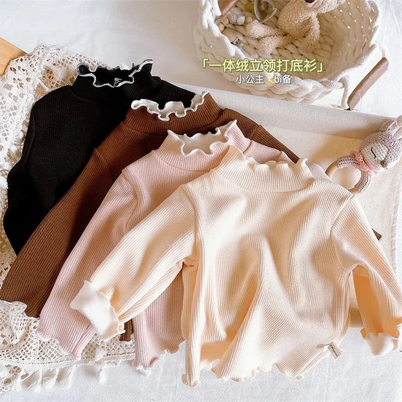 Baby Girls Sweater Fall Winter Kids Warm Top Sweater Children Solid Half High Collar Bottom Shirt 0-10 Year Cute Casual Clothing