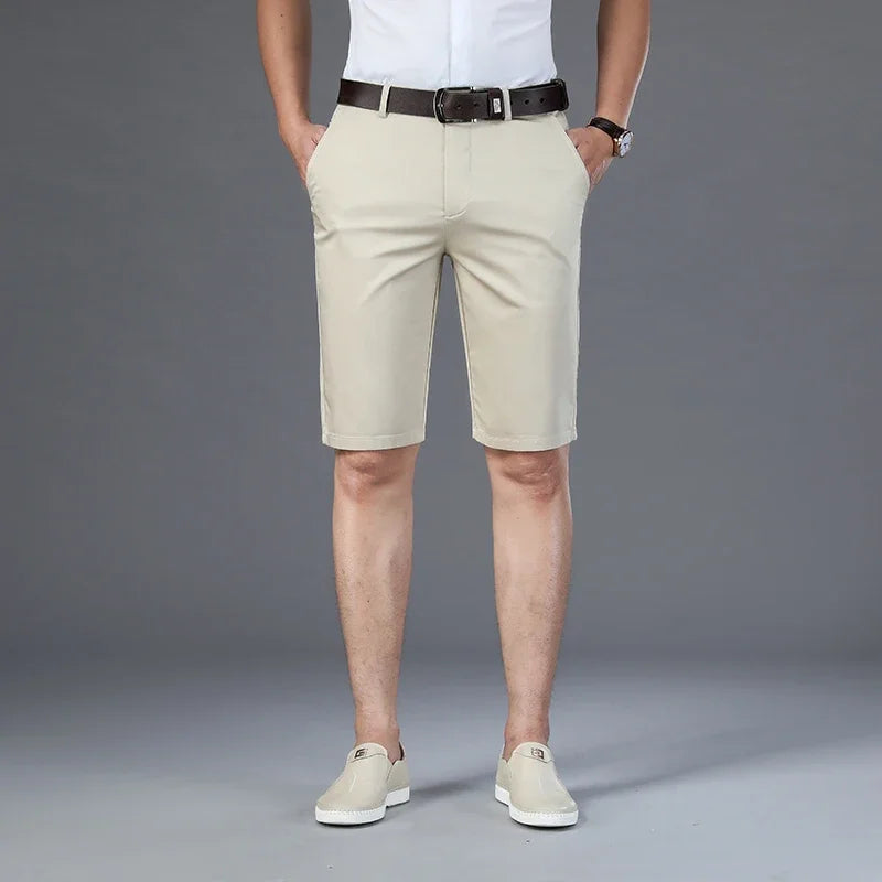 6 Colors Casual Shorts Men Summer New Fashion Business Straight Elastic Thin Short Pants High Quality Male Clothes Khaki Beige