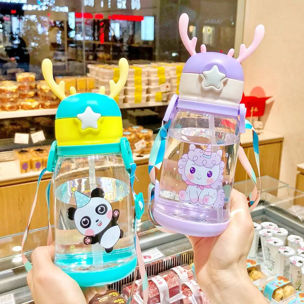 Cartoon Kids Water Bottle For School Travel or Sports & Outdoor, 500ml Water Bottle With Straw, Leak-Proof, Pop-Up Spout Cover