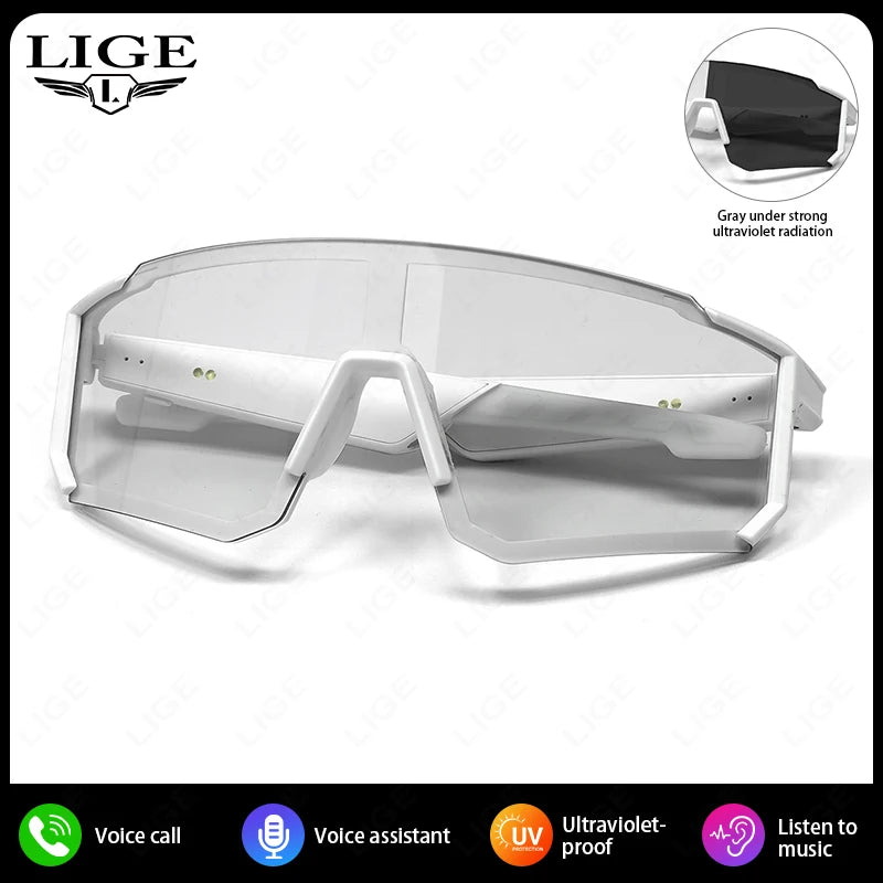 LIGE New Smart Cycling Glasses Men AI Voice Assistant Smart Sunglasses Outdoor Sport Bluetooth Call Music Smart Glasses Women
