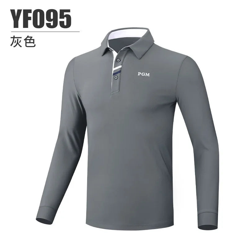 PGM golf clothing men's long-sleeved t-shirt autumn and winter golf warm top clothing men's lapel Polo shirt