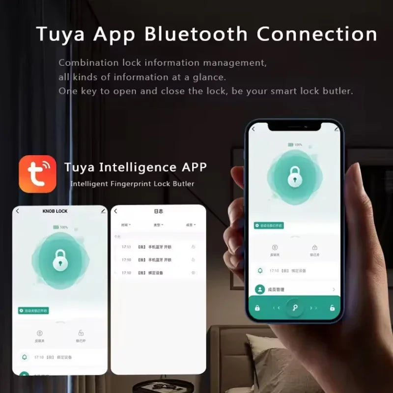 Tuya Bluetooth Smart Fingerprint Door Handle Lock Electronic Password APP Remote Unlock Hotel Apartment Office Bathroom Bedroom