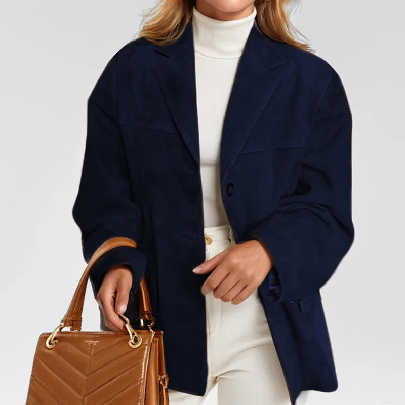 Autumn And Winter 2024 New Women's Suit Jacket Retro Brown High Street Fashion Lapel Long-sleeved Suede Jacket With Pockets