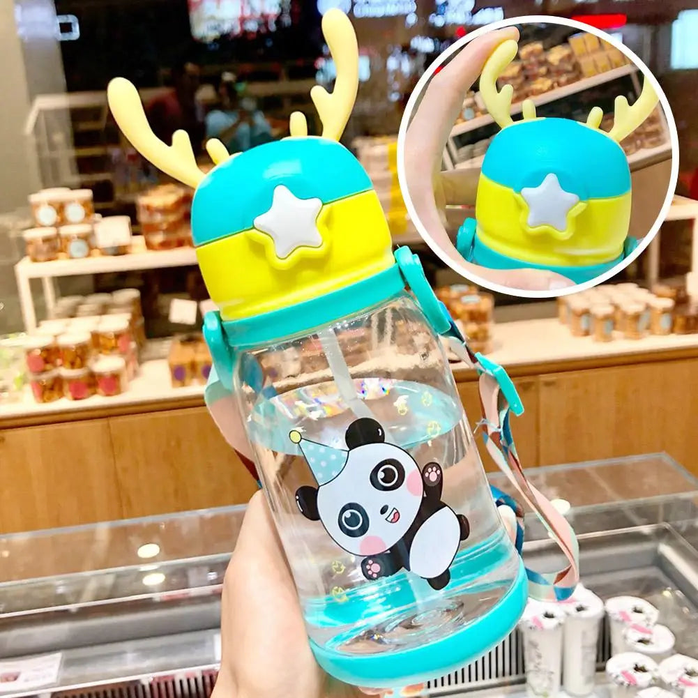 Cartoon Kids Water Bottle For School Travel or Sports & Outdoor, 500ml Water Bottle With Straw, Leak-Proof, Pop-Up Spout Cover