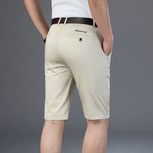 6 Colors Casual Shorts Men Summer New Fashion Business Straight Elastic Thin Short Pants High Quality Male Clothes Khaki Beige